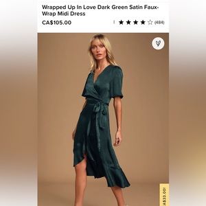 Brand New With Tags - Lulu’s Dark Green Satin Wrap Dress